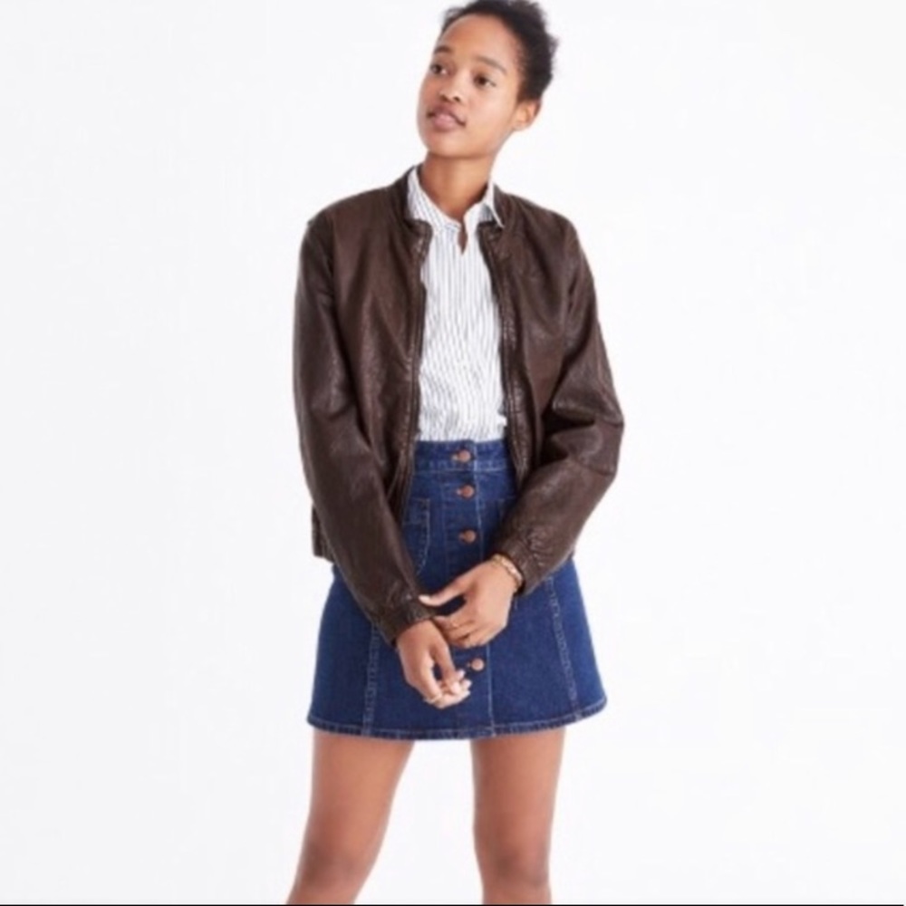 Madewell leather dark brown bomber jacket. NWT